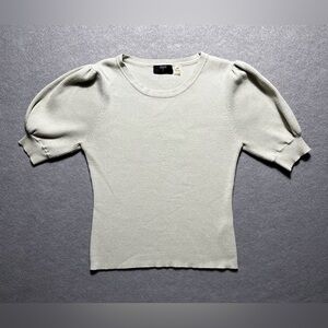 Tahari Women Medium Light Green Ribbed Puff Sleeve Blouse Viscose Blend Top